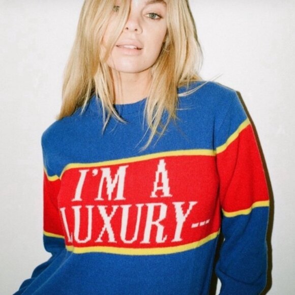 Rowing Blazers Gyles & George I'm A Luxury Blue 100% Wool Sweater Size M - Picture 5 of 7